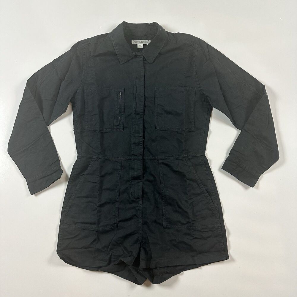OUTERKNOWN STATION SUIT SHORTALL LINEN BLEND ROMPER Black NWT Size Medium $168